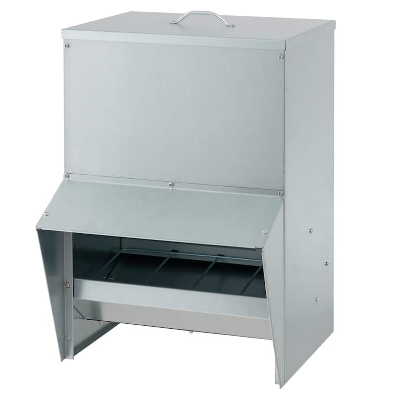 Gymax Galvanized Chicken Feeder w/ Lid Awning Waterproof Poultry Food