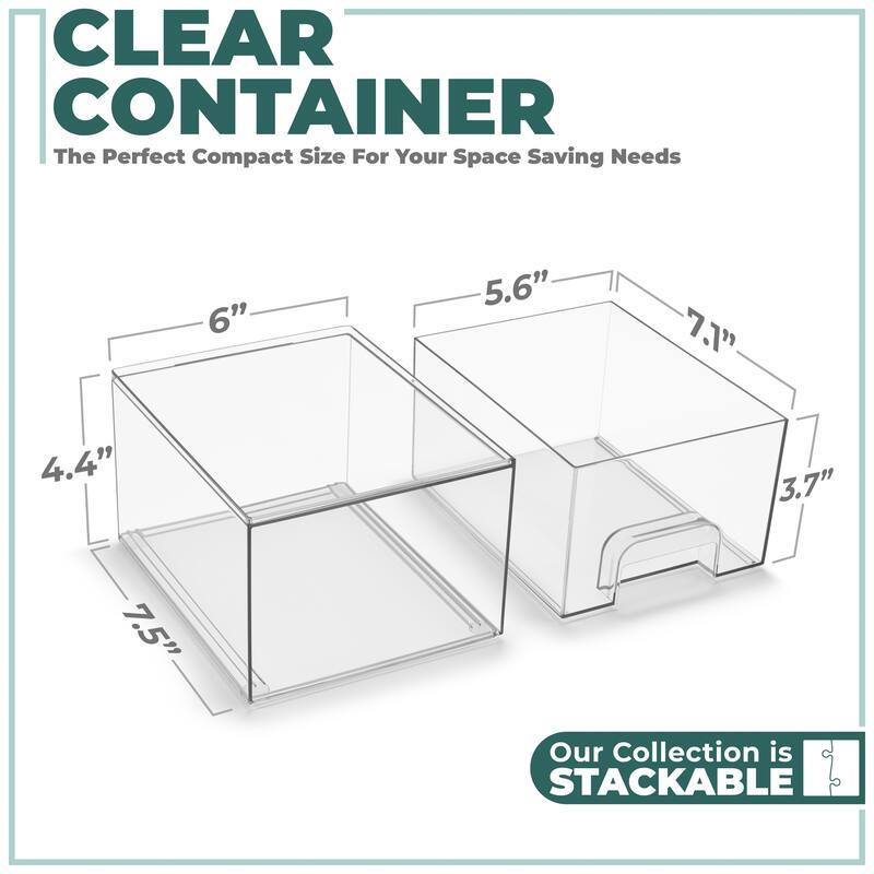 Sorbus Wide Stackable Acrylic Storage Drawers, Clear Plastic Organizer Bins for Baby Bottles, Bathroom, & Kitchen Organization