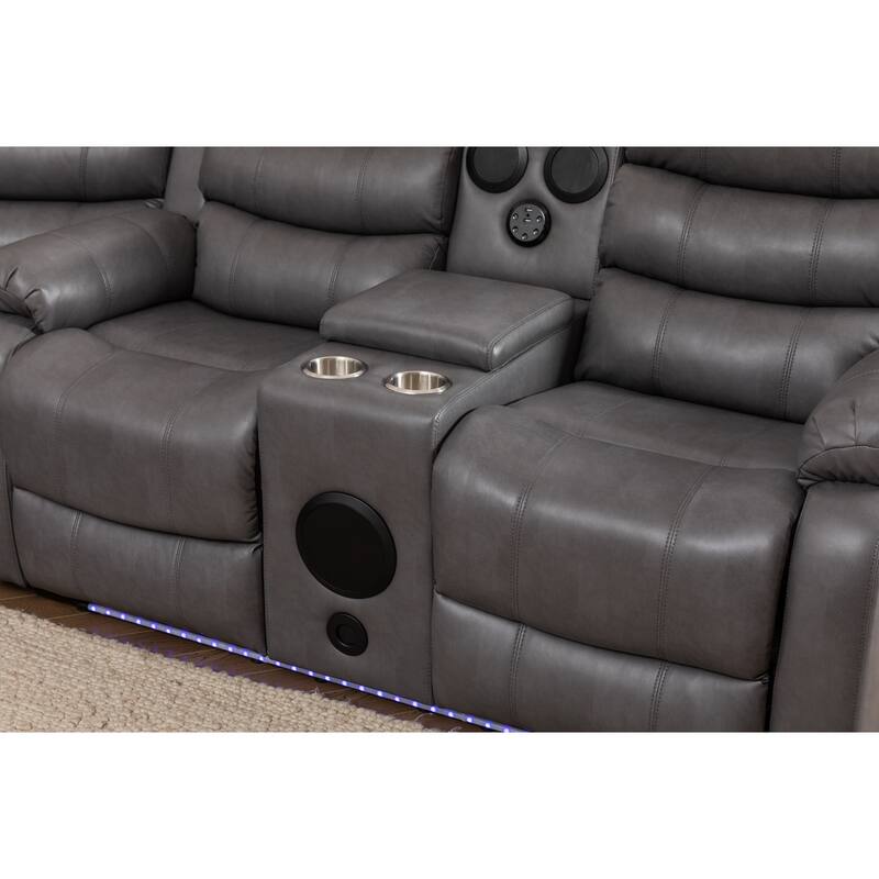 Donivi LED Faux Leather Reclining Sectional With Speakers