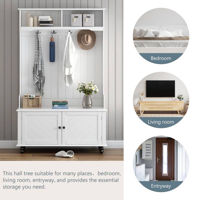 40'' Entryway Bench 3-in-1 Design with 4 Hooks, Coat Hanger and Storage Bench