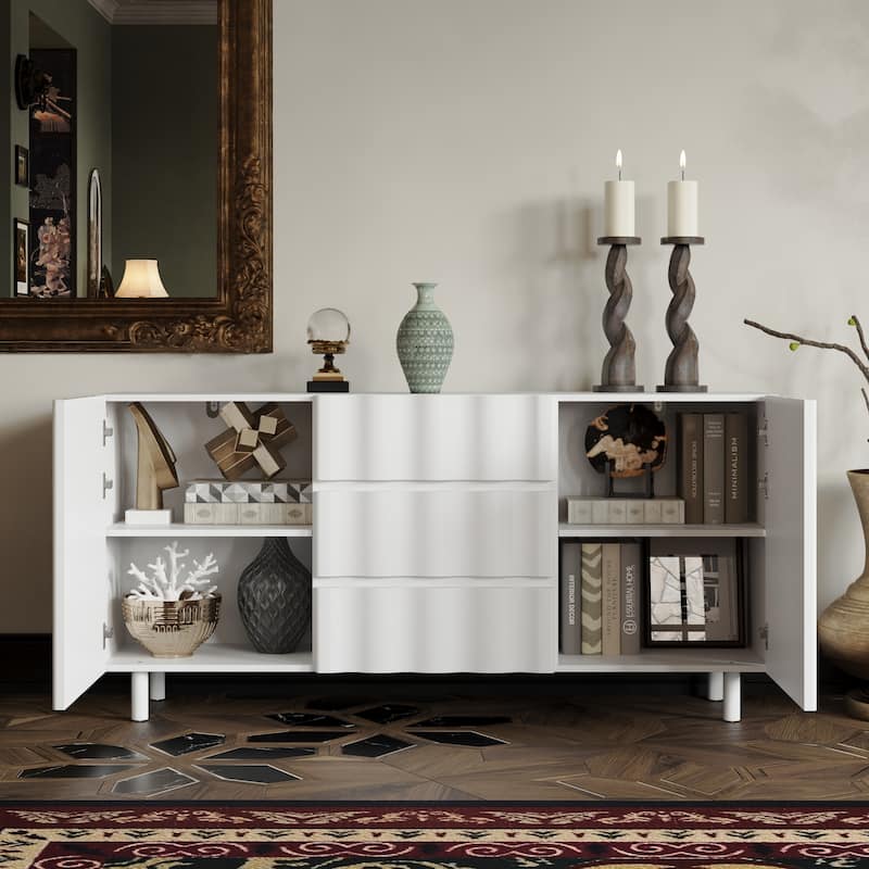 White Office & Home Storage Cabinet Organization,3 Drawers, 2 Doors, Thick-Panel Design