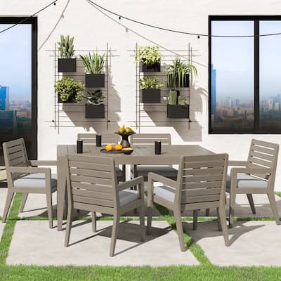 Homestyles 7-Piece Sustain Gray Wood Outdoor Dining Table and Six Armchairs Set