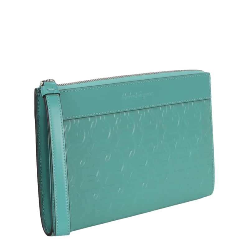 Ferragamo Gancini Embossed Leather Clutch