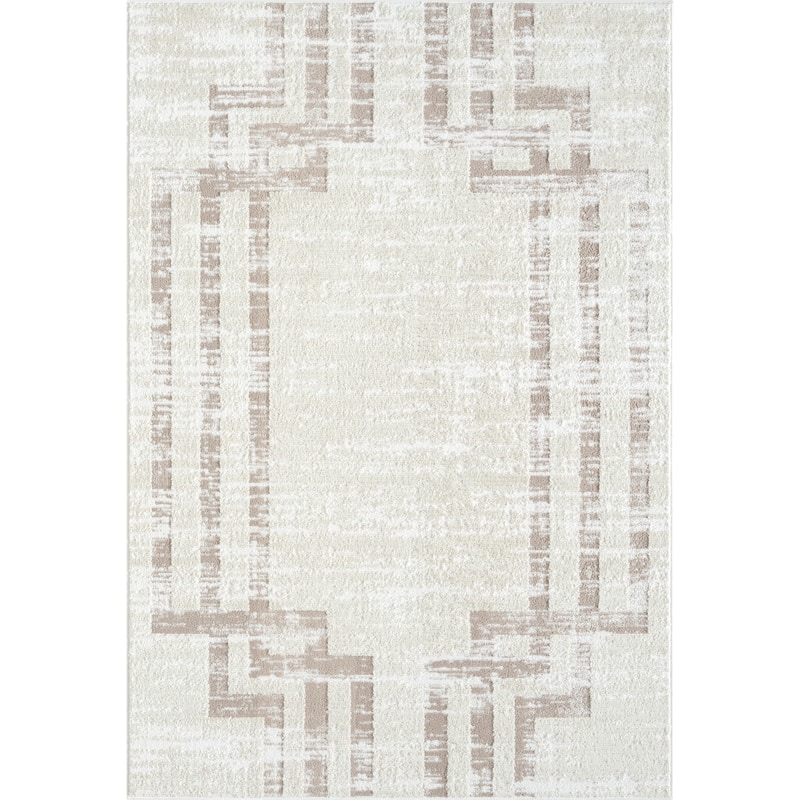 Abani Viva VIV100A Neutral Cream Beige Art Deco Symmetry Lines Area Rug