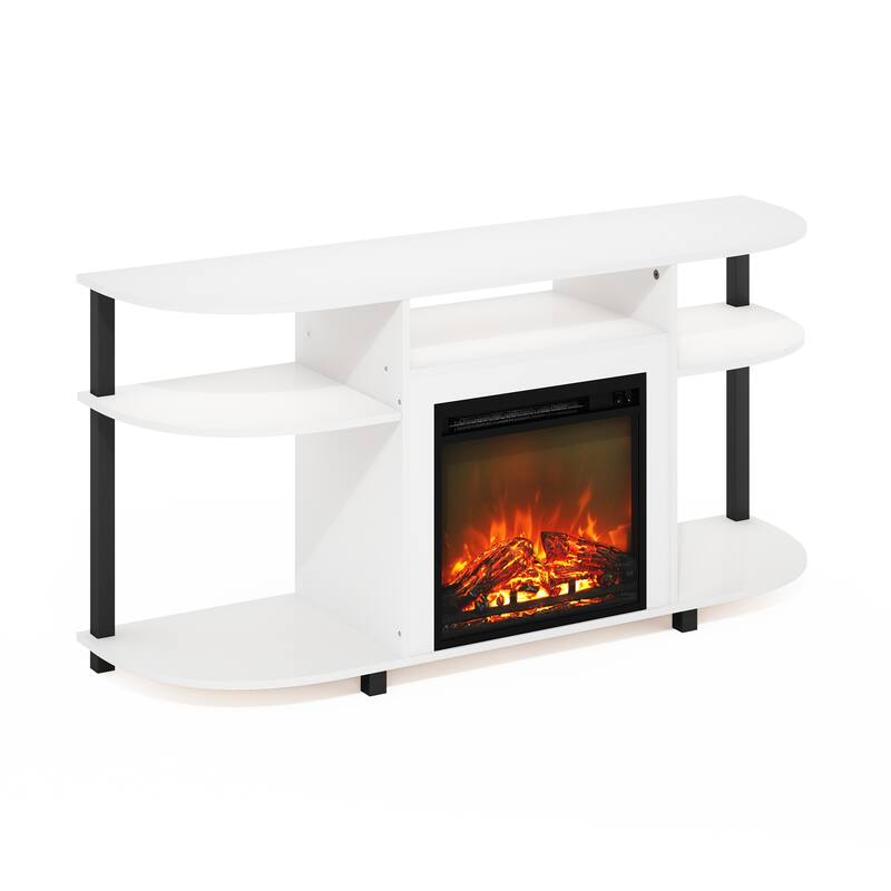 Furinno Jensen Open Storage Curved Entertainment Center Stand with Fireplace for TV up to 55 Inch - Solid White