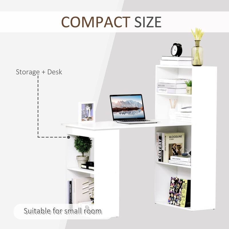 HOMCOM Compact Computer Desk: 6-Tier Storage Shelves, Writing Table Workstation with Bookshelf