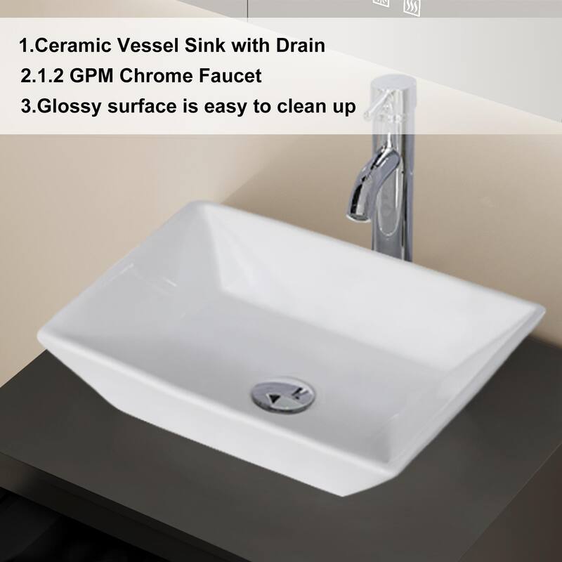 Modern Wall Mounted Bathroom Vanity Set with Vessel Sink & Faucet