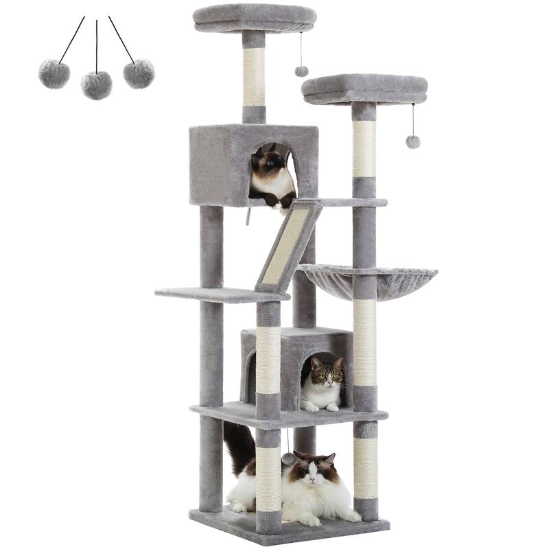 Large cat tree with apartment, hammock and toy ball
