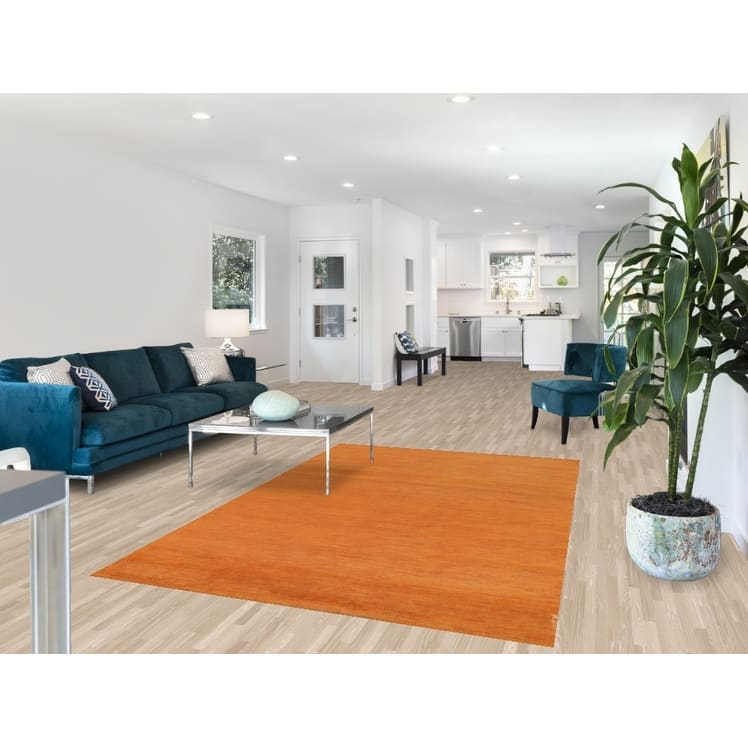 Modern Orange Gabbeh Oriental Area Rug Hand-Knotted Wool Carpet - 5'2" x 7'10"