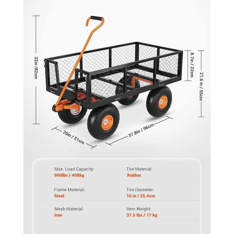 900 lb Capacity Steel Garden Cart Black and Orange