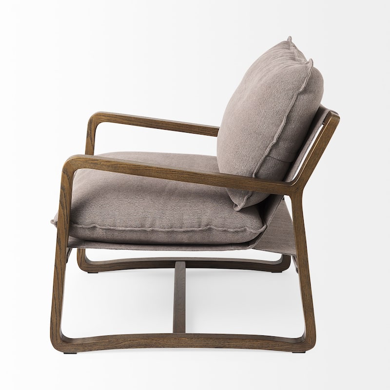 Brayden Light Brown Wood w/ Beige Fabric Seat Accent Chair