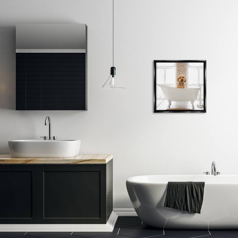 Stupell Happy Puppy in Bathtub Framed Floater Canvas Wall Art Design By CAD Designs
