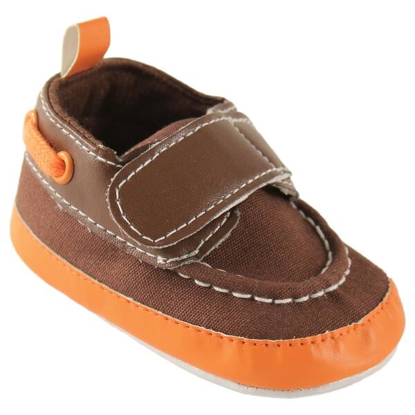 slide 1 of 1, Luvable Friends Baby Boy Crib Shoes, Brown Orange 0-6 Months - Brown Orange