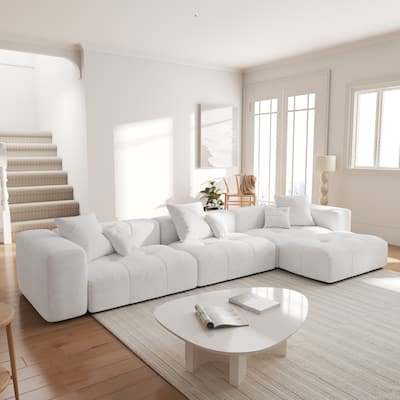 144.17" Linen Sectional Sofa L-shaped Modular Couch with Pillows for Living Room