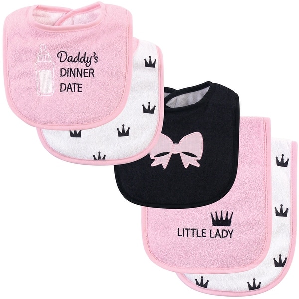slide 1 of 1, Hudson Baby Infant Girl Cotton Terry Bib and Burp Cloth Set 5pk, Dinner Date, One Size - Dinner Date - One Size One Size - Dinner Date
