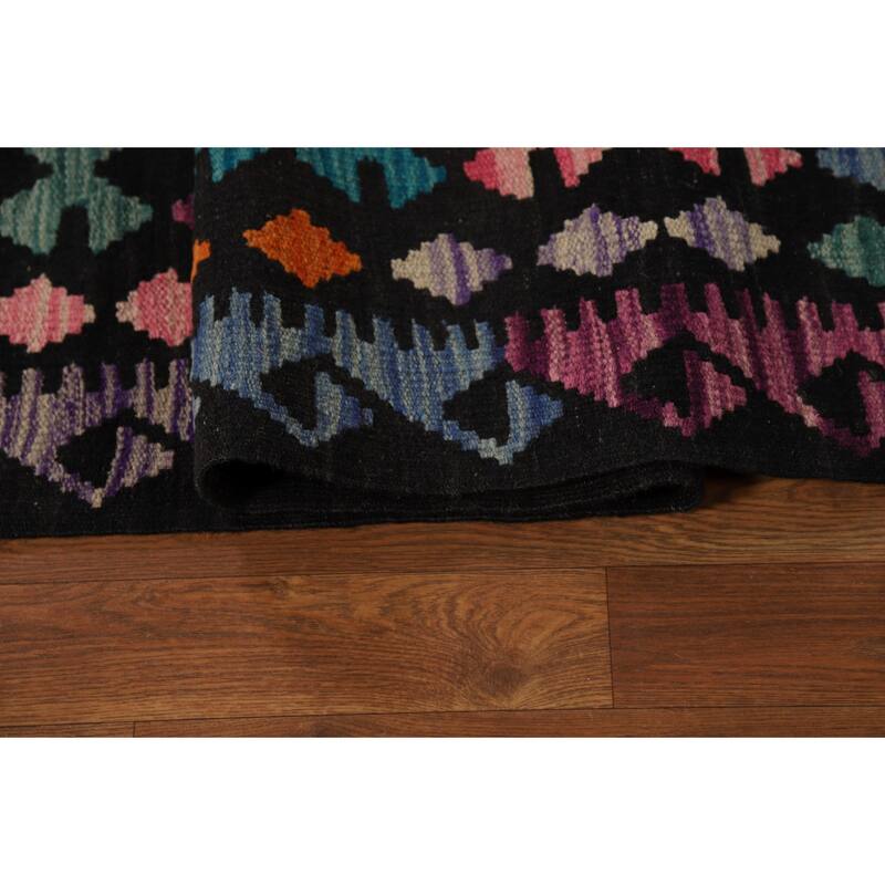 Kilim Area Rug Hand-Woven Geometric Wool Carpet - 10'4" x 13'2"
