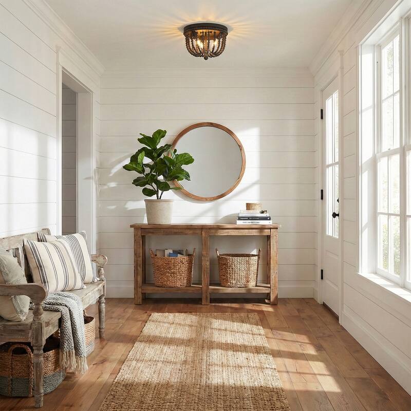 Fidenza 3-light Boho Beaded Flush Mount Ceiling Light Farmhouse Coastal Dome Lighting - 12 inches