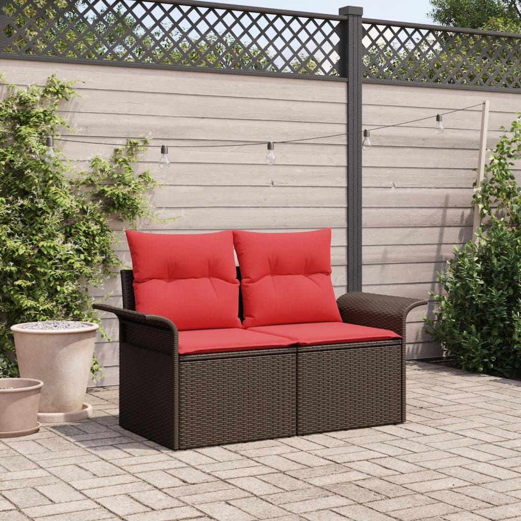 vidaXL 2-Seater Garden Sofa with Cushions Black/Brown/Grey Poly Rattan