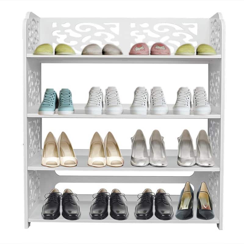 4-Tiers Wood-plastic Board Shoe Rack White