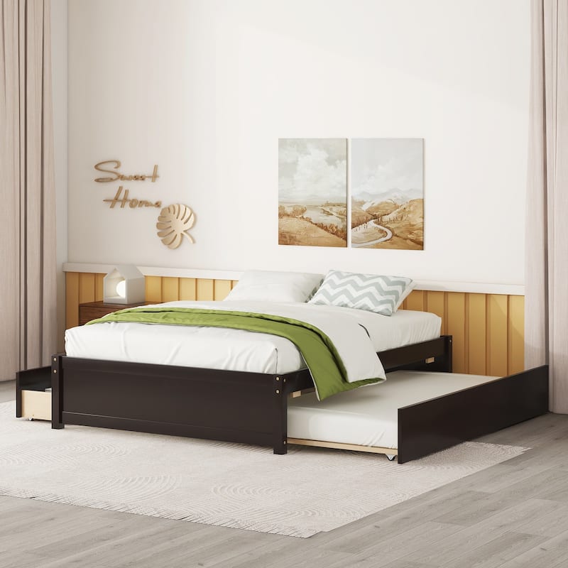 Full Bed With Twin Size Trundle And Two Drawers
