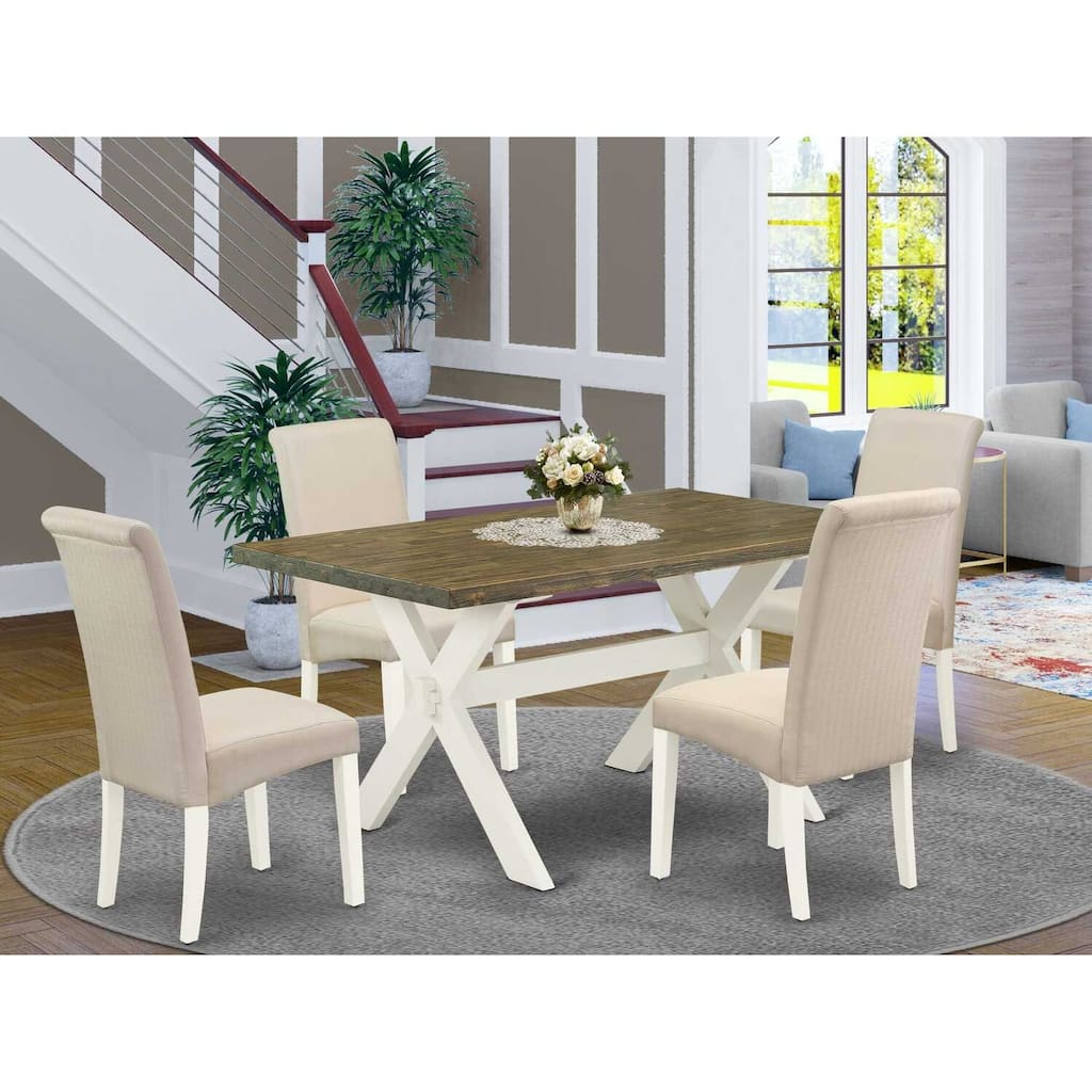 HomeStock 5-Pc Distressed Jacobean Finish Solid Wood Top Dining table with 4-Chairs