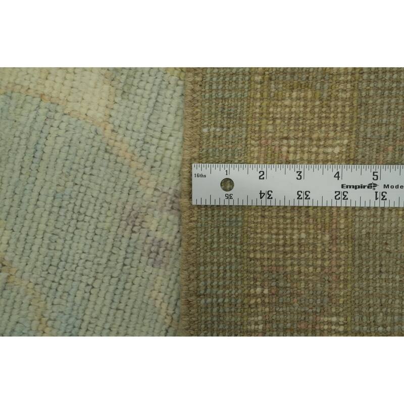 Vegetable Dye Wool Oushak Turkish Area Rug, Floral Geometric Carpet - 12' 0'' X 9' 2''