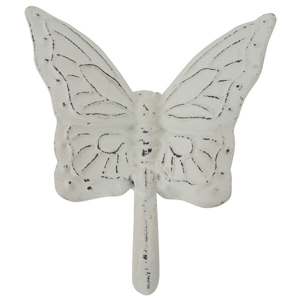 Foreside Home & Garden Rustic Antique White Metal Butterfly Wall Hook - 4.25 x 1.75 x 5