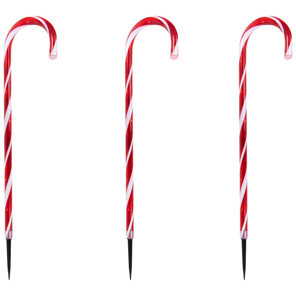 Set of 8 LED Red and White Candy Cane Pathway Markers 28"