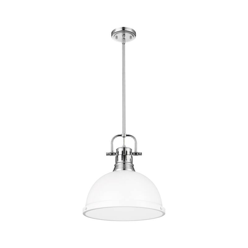 Yep by Golden Lighting Duncan 1-light 14in Rod Hung Pendant in Chrome and Matte White shade
