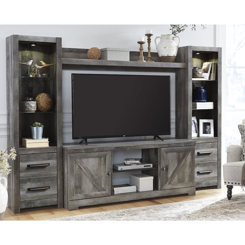Signature Design by Ashley Wynnlow Gray 4-Piece Entertainment Center - 103.5"W x 19.5"D x 72.25"H - 103.5"W x 19.5"D x 72.25"H - Grey