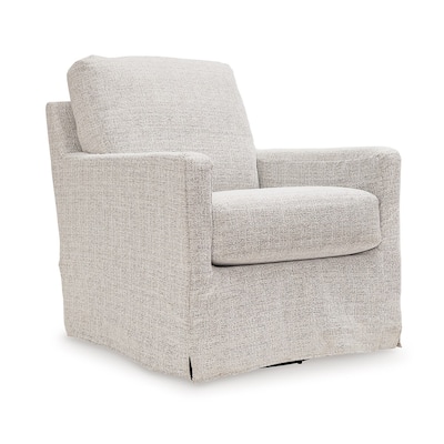 Neena Swivel Glider Accent Chair, Light Gray Polyester, Metal Base