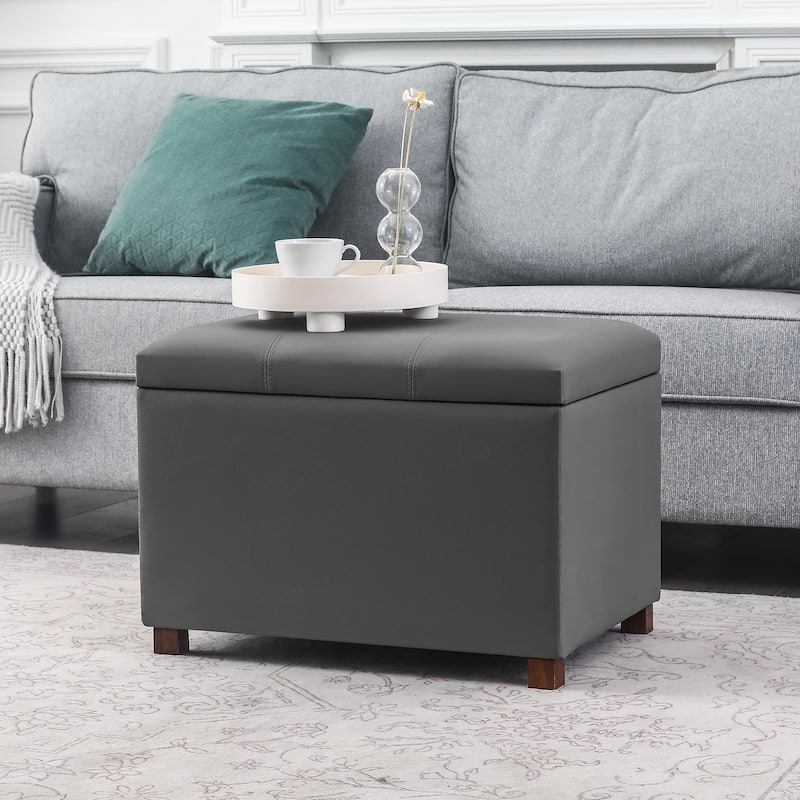 Adeco Faux Leather Storage Ottoman for Living Room Footstool