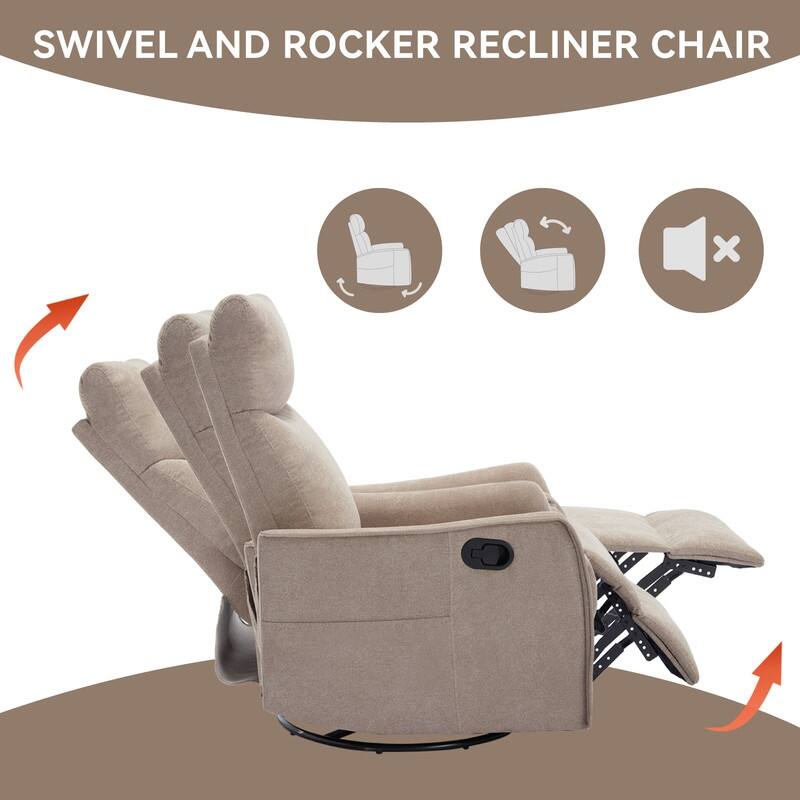 Heat Massage Manual Recliner Chair with Rocker and Swivel in Fabric for Living Room
