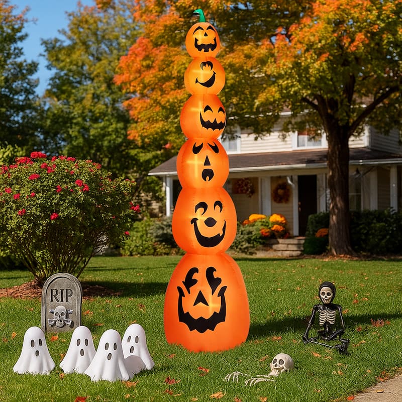 9ft Halloween Inflatable Stacked Pumpkin Yard Decor with LED Lights for Indoor or Outdoor Use