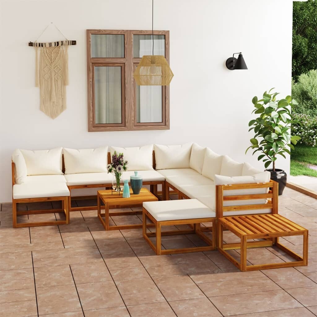 12 Patio Lounge Set with Cushion Cream Solid Acacia Wood - On - Overstock - 37033046