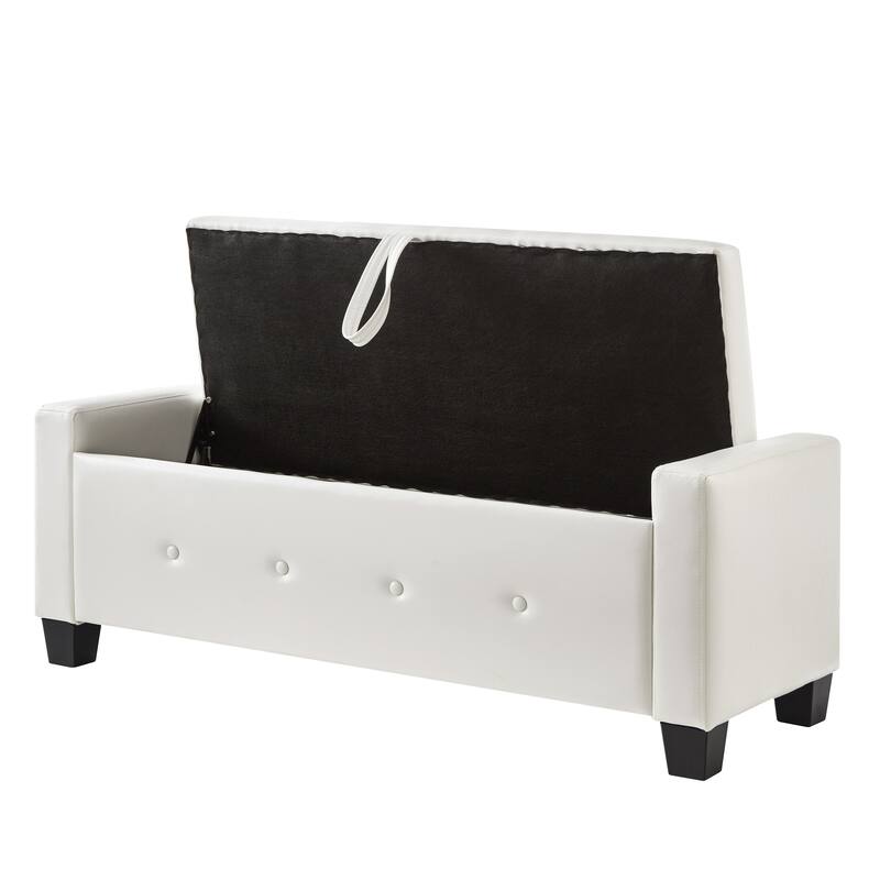 Tufted Faux Leather Storage Ottoman Bench for Bedroom, Living Room & Hallway, 48" Multifunctional Upholstered End of Bed Bench