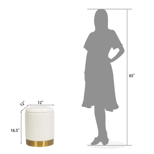 dimension image slide 7 of 8, Adeco Round Storage Ottoman Footrest Stool Velvet Gold Plating Base