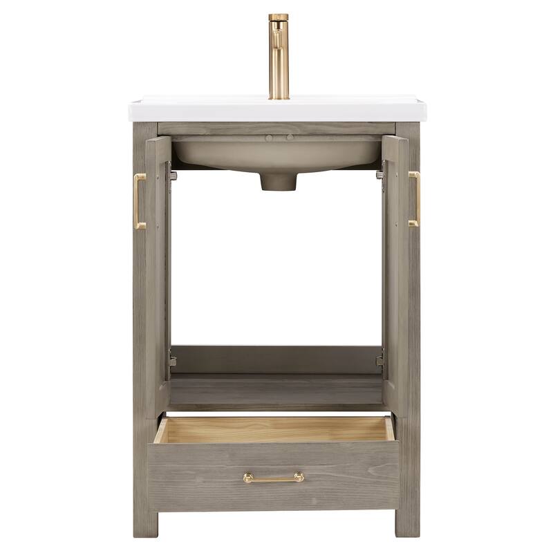 Gela Single Bath Vanity with Ceramic Basin Top and Mirror