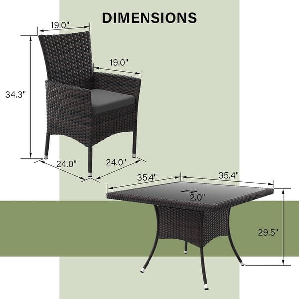 dimension image slide 0 of 4, Kullavik Outdoor Dining Set, Rattan Patio Furniture Dining Table & Chairs