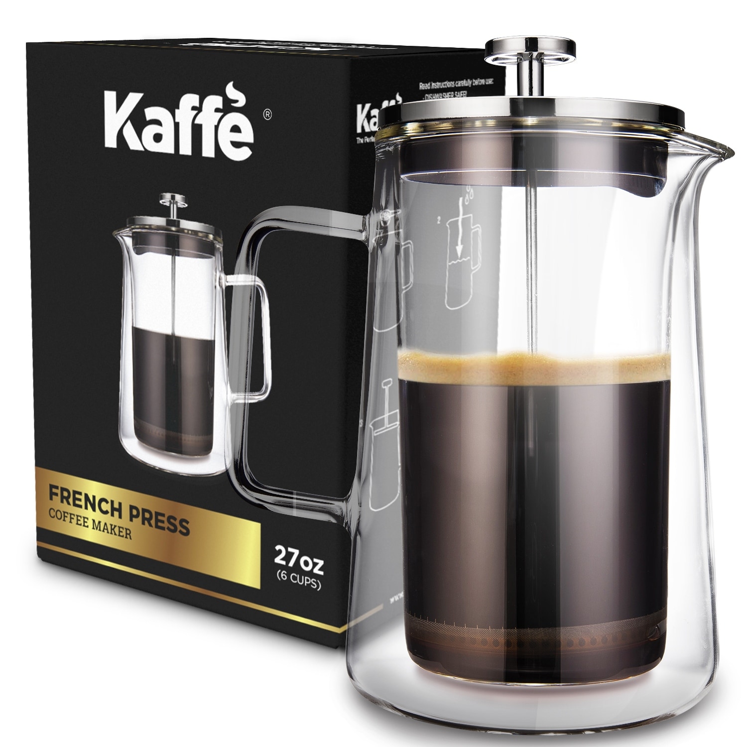 Kaffe KF1010 French Press Coffee Maker Double-Wall Borosilicate