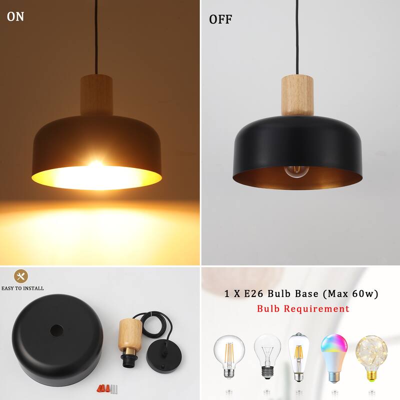 1-Light Industrial Pendant Light with Metal Shade for Bedroom Dining Room Kitchen