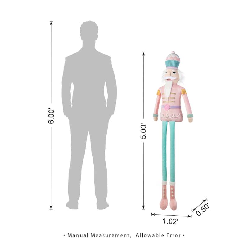 Glitzhome 60"H Christmas Oversized Fabric Santa Snowman Nutcracker With Dangle Legs