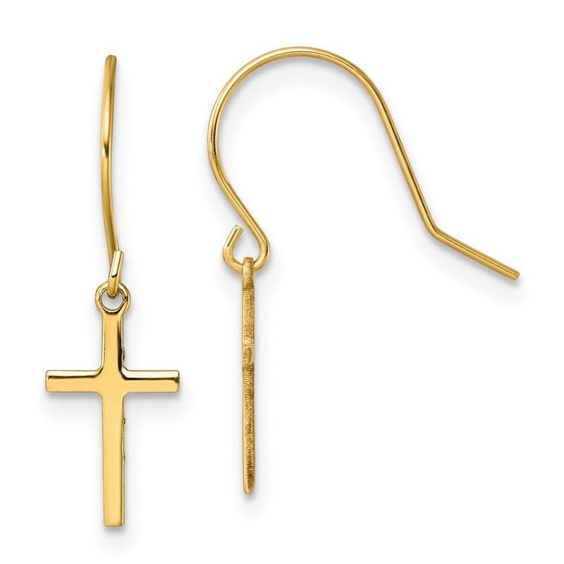 Curata 14k Yellow Gold 24x7mm Dangle Cross Shepherd Hook Earrings