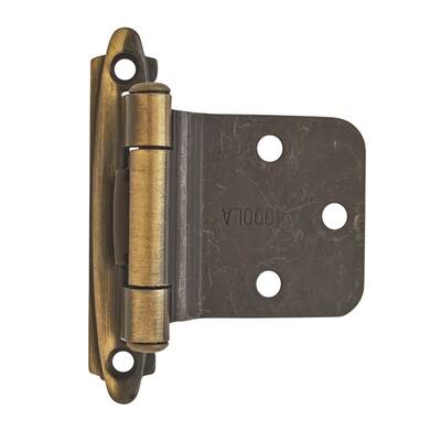 Variable Overlay Self-Closing, Face Mount Antique Brass Hinge - 1 Pair - 2.75