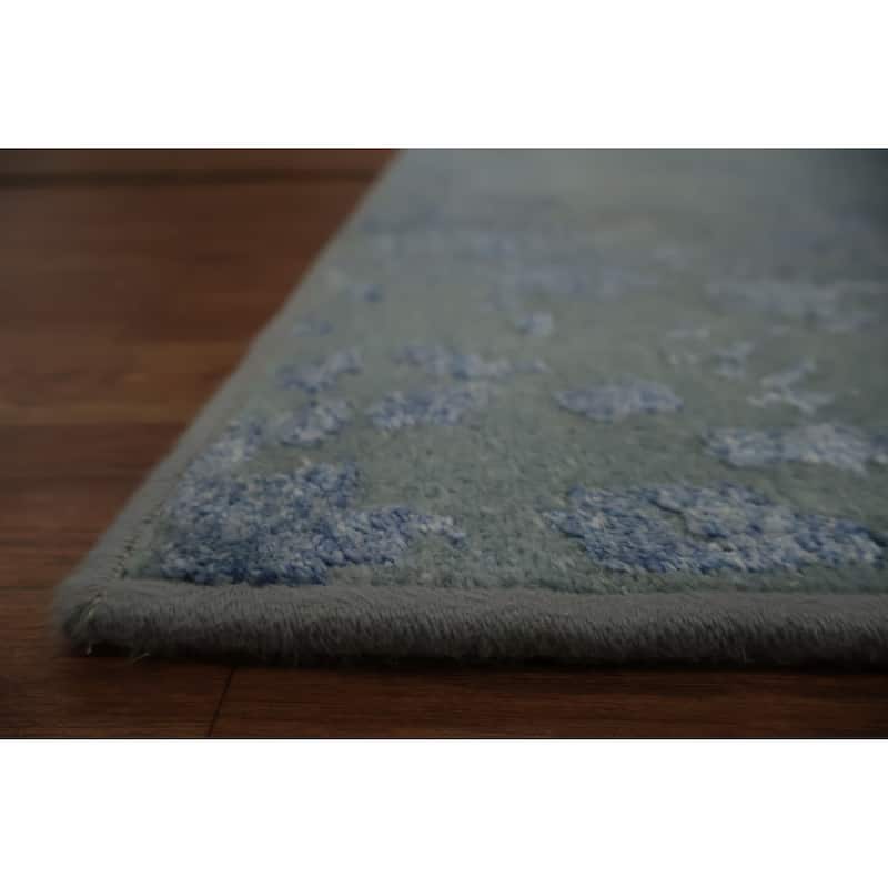 Hand Knotted Oriental Silk Carpet Modern Abstract Navy Blue & Blues Modern Area Rug - 5' 7'' X 3' 4''