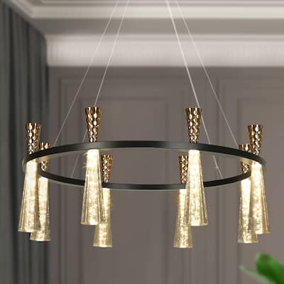 Mid-Century Modern 8-Light LED Wheel Chandelier for Dining Room - Dia. 32.7" x H 13.3"