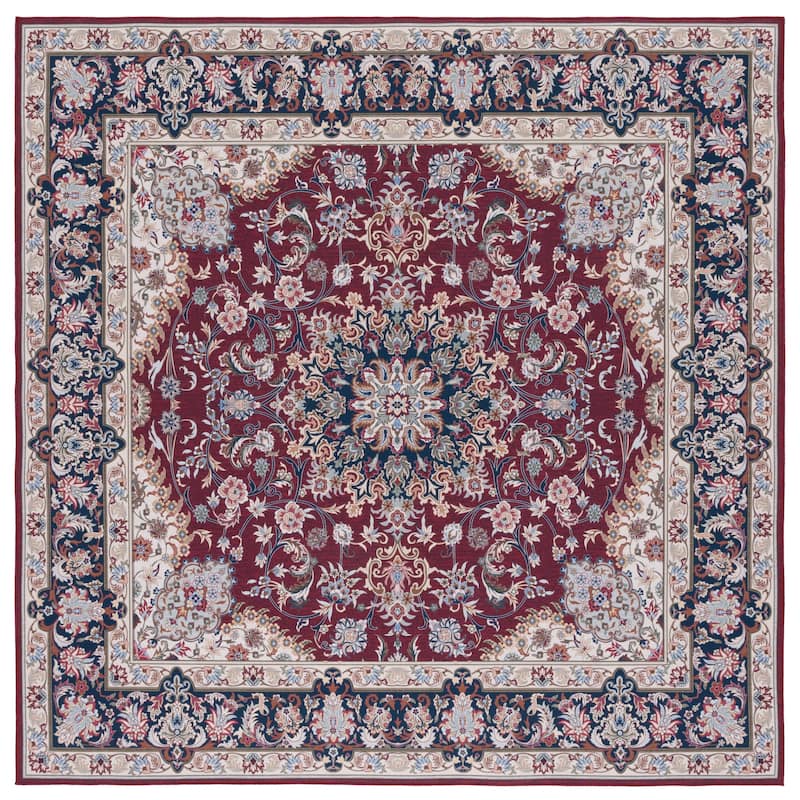 SAFAVIEH Tucson Machine Washable Slip Resistant Aline Traditional Rug - 6' Square - Red/Navy