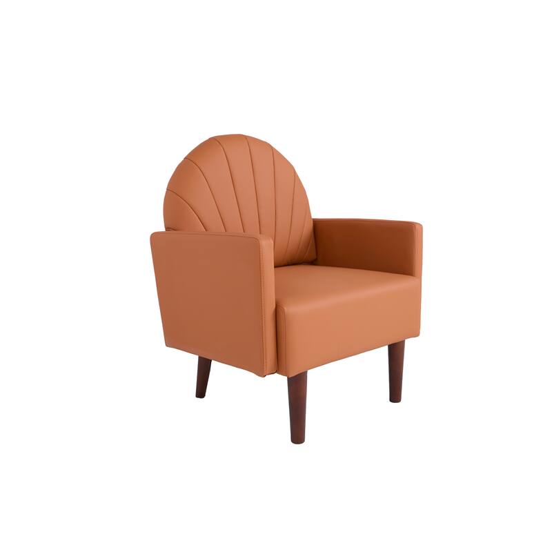 Contemporary Shell-shaped Amchair with Upholstery and Wooden Legs, Suitable for Living Rooms