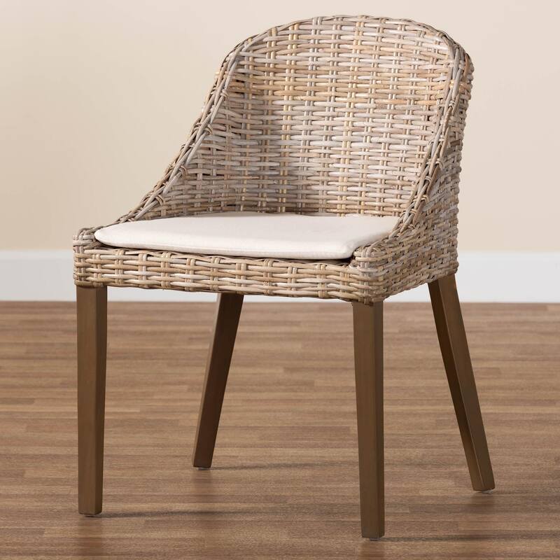 bali & pari Lara Bohemian Grey Kubu Rattan and Mahogany Wood Dining Chair