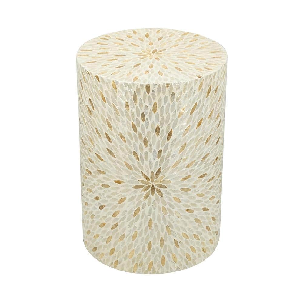 Decorative Drum Accent Stool - Capiz Shell Starburst, End Table, Side Table - 14x14x20"